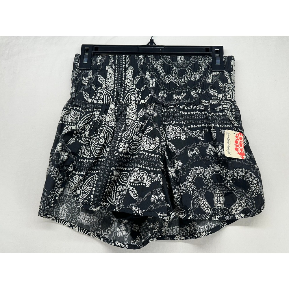 Free People Movement High Waisted The Way Home Shorts Bandana Paisley Black S